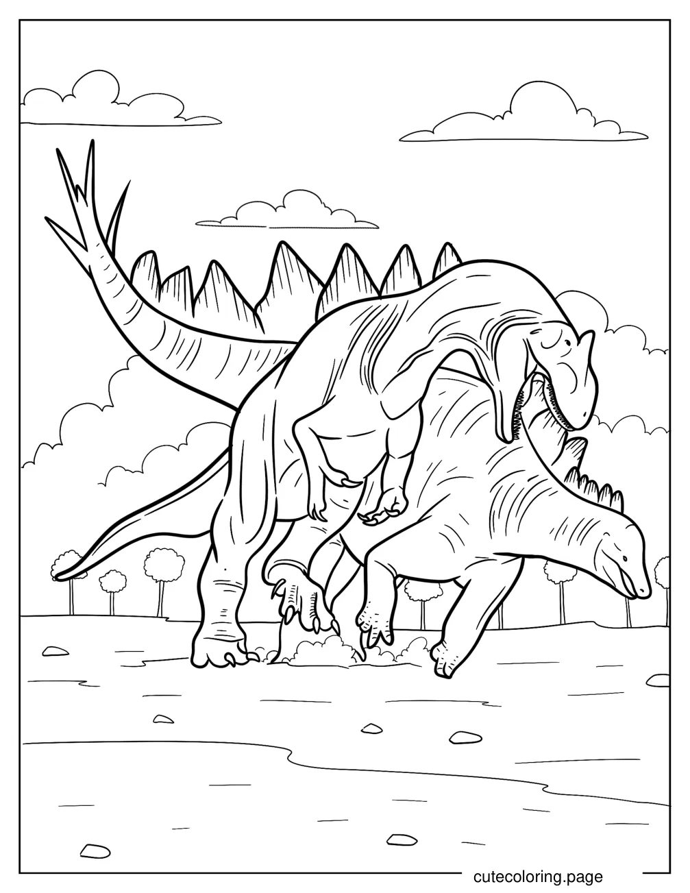 Allosaurus Fighting Stegosaurus Coloring Page coloring page