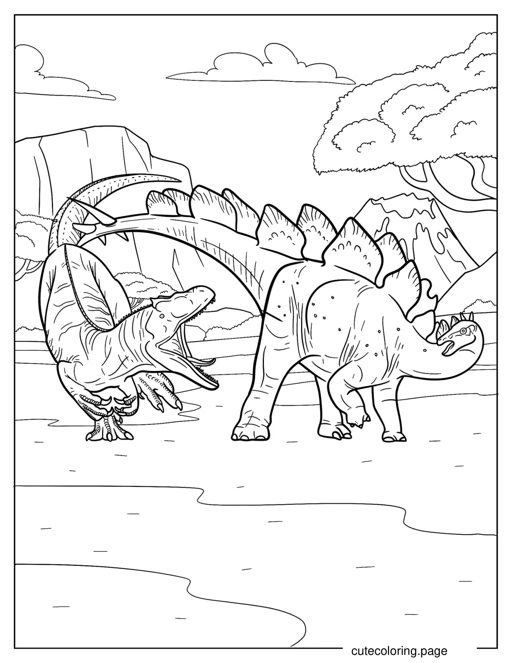 Allosaurus Roaring At A Stegosaurus Coloring Page coloring page