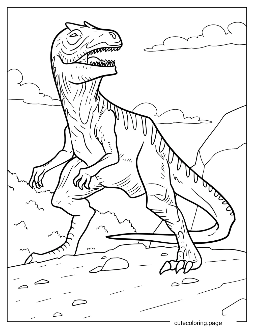 Allosaurus Standing On Rocks coloring page