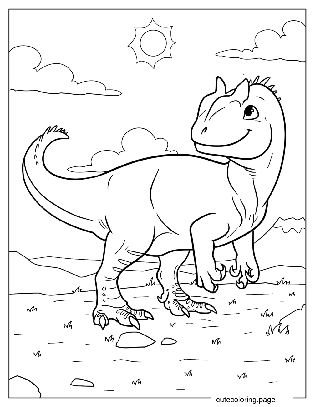 Baby Allosaurus Smiling Coloring Sheet For Kids coloring page