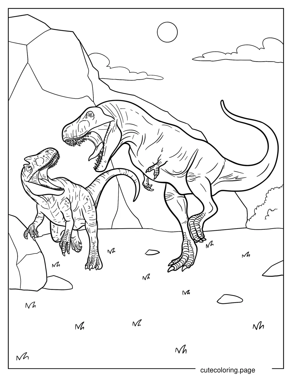 T Rex Preying On An Allosaurus coloring page