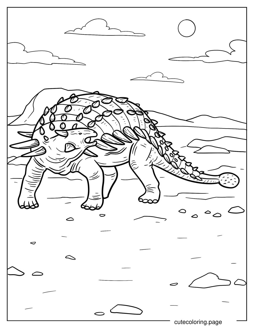 Ankylosaurus Walking On A Rocky Terrain Coloring Page coloring page