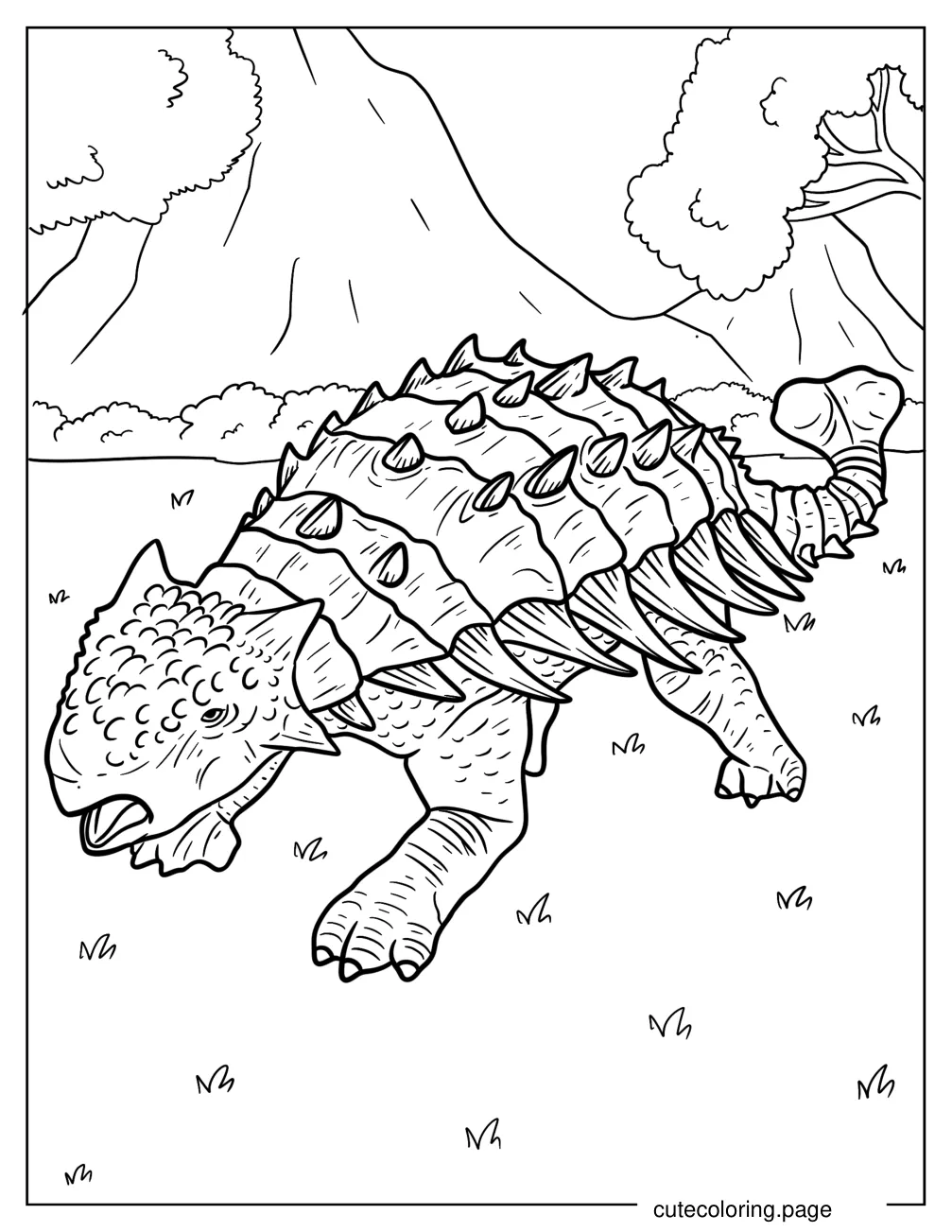 Baby Ankylosaurus Walking On Grass Coloring Page For Kids coloring page