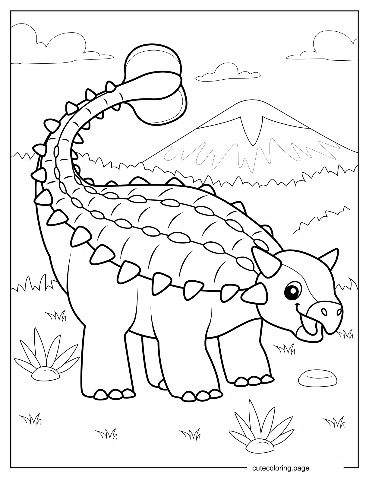 Easy Ankylosaurus Smiling Coloring Page For Kids coloring page