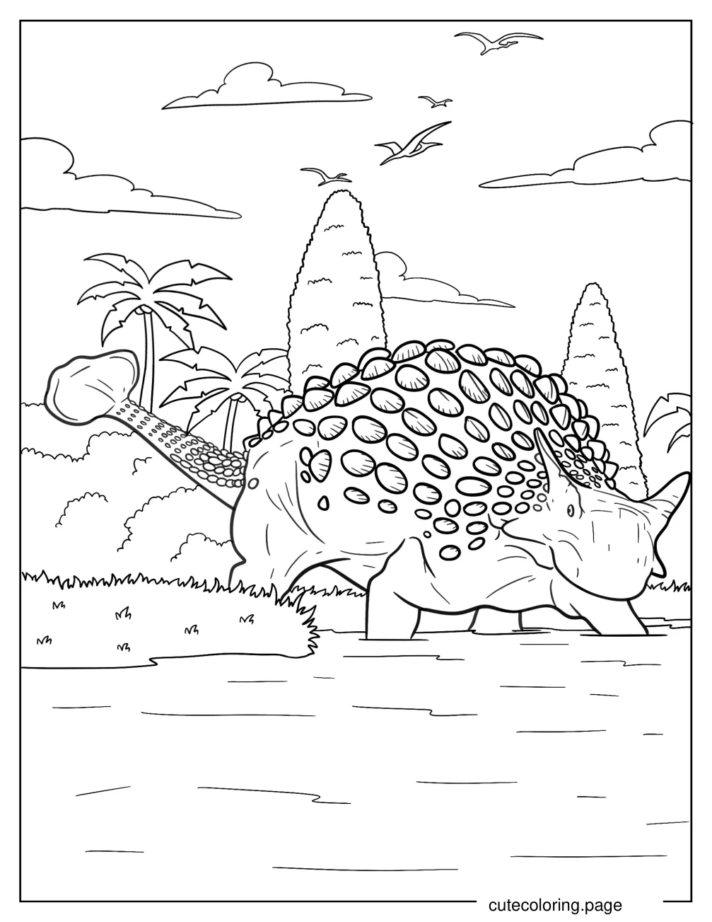 Large Ankylosaurus Entering A River Coloring Sheet coloring page