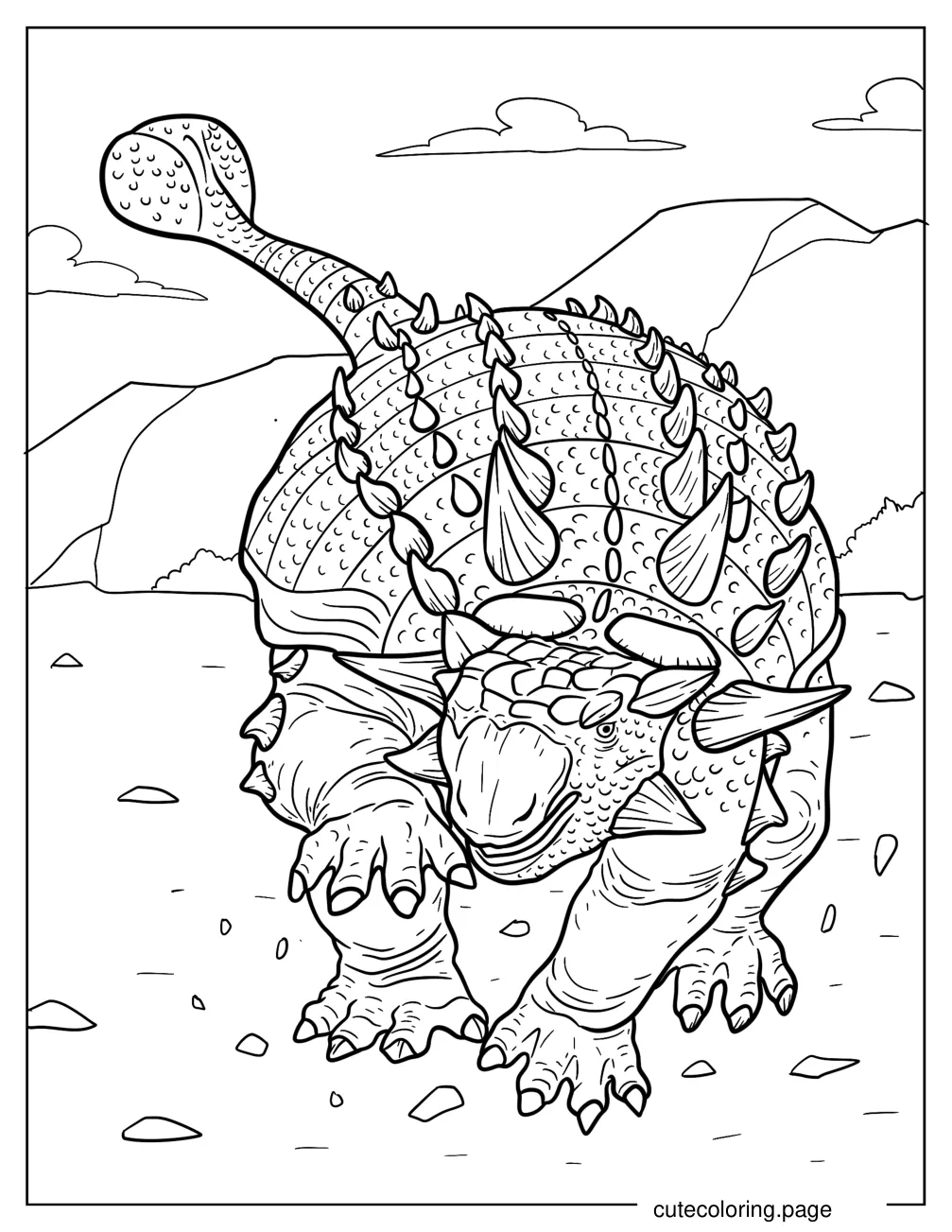 Realistic Front View Of Ankylosaurus coloring page