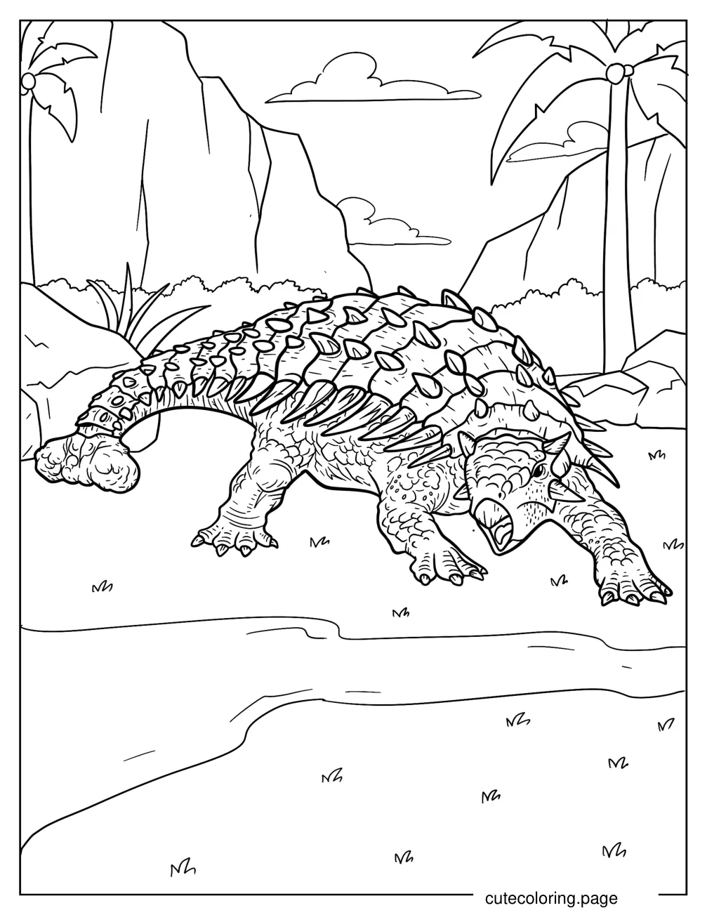 Roaring Ankylosaurus Coloring Sheet coloring page