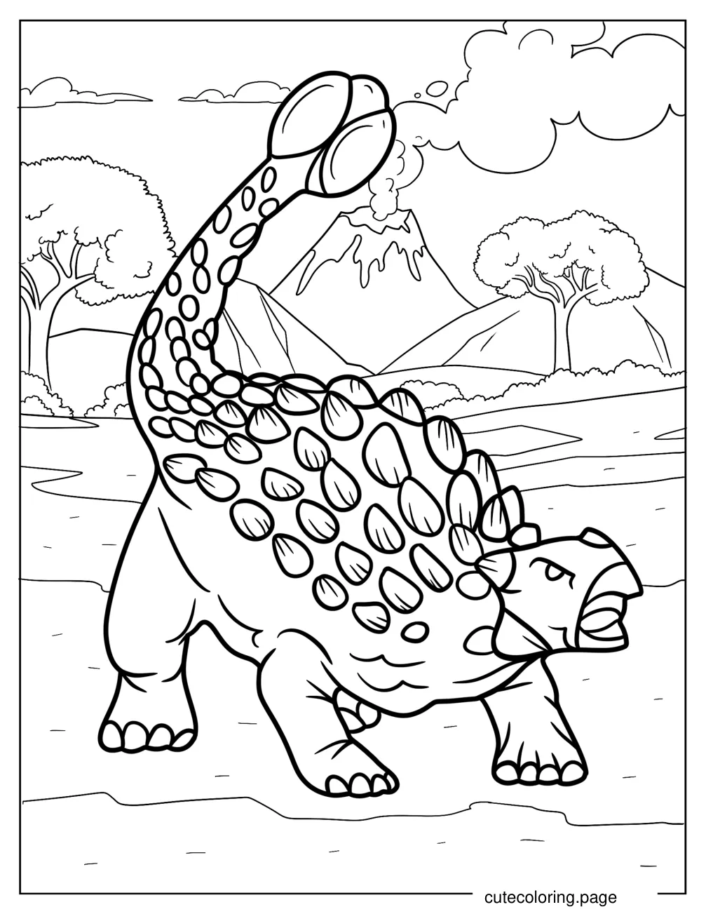 Simple Ankylosaurus Roaring Coloring Page For Kids coloring page