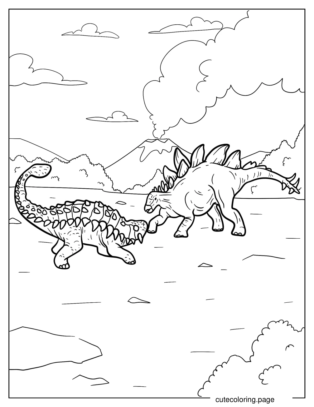 Stegosaurus Fighting With An Ankylosaurus Coloring Page coloring page