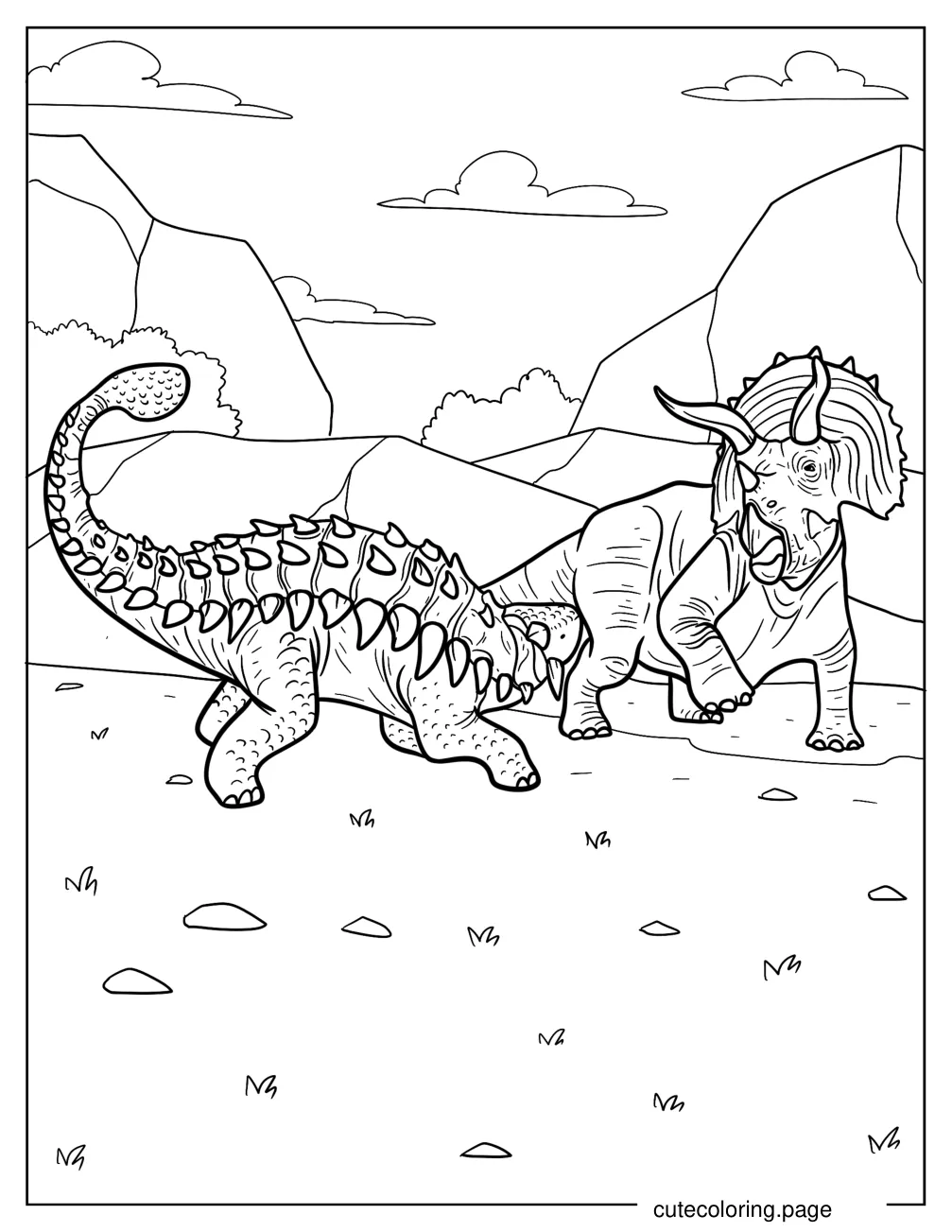 Triceratops Fighting An Ankylosaurus Coloring Page coloring page