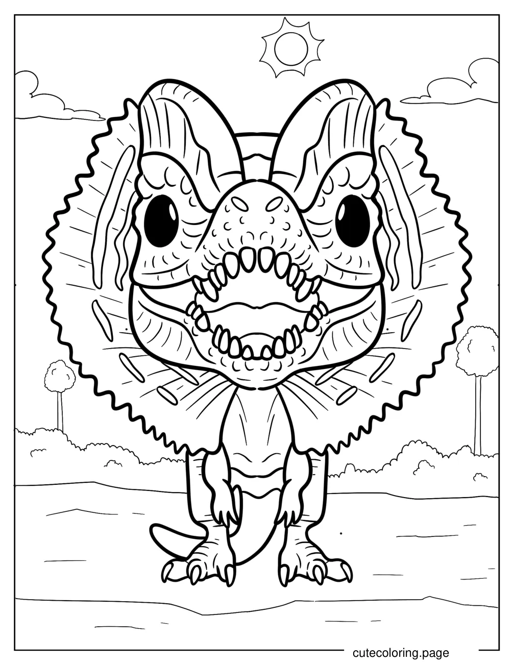 Chibi Dilophosaurus Coloring Page For Preschoolers coloring page