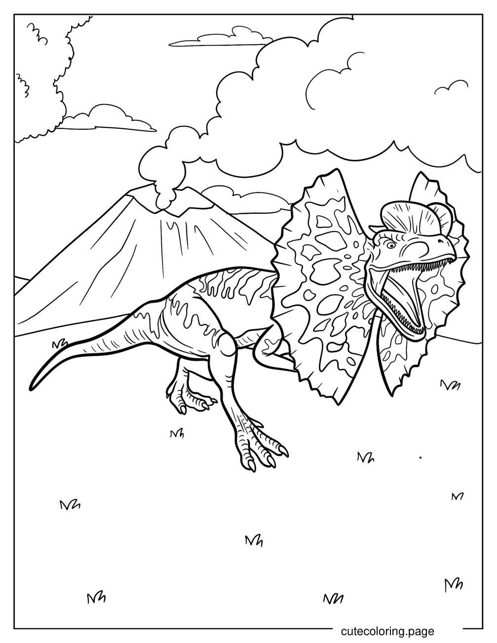 Dilophosaurus Running Away From Volcano Coloring Sheet coloring page