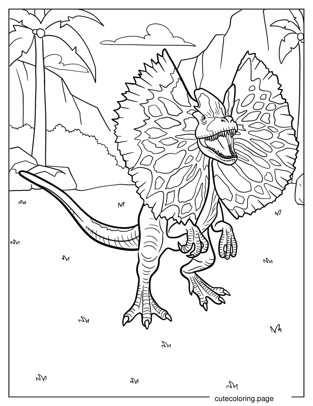 Dilophosaurus Showing Its Frills Coloring Page coloring page