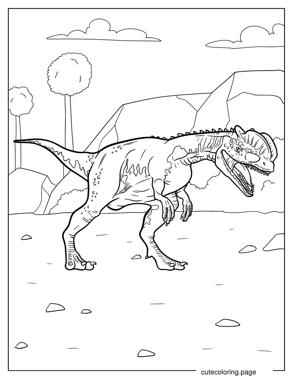 Dilophosaurus With Head Crest Walking coloring page