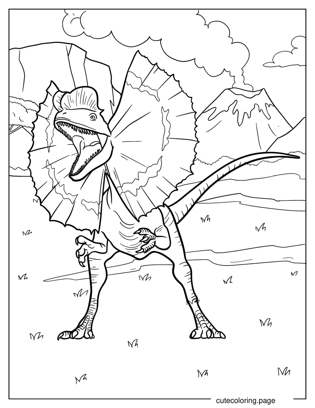 Jurassic Park Dilophosaurus Coloring Sheet For Kids coloring page