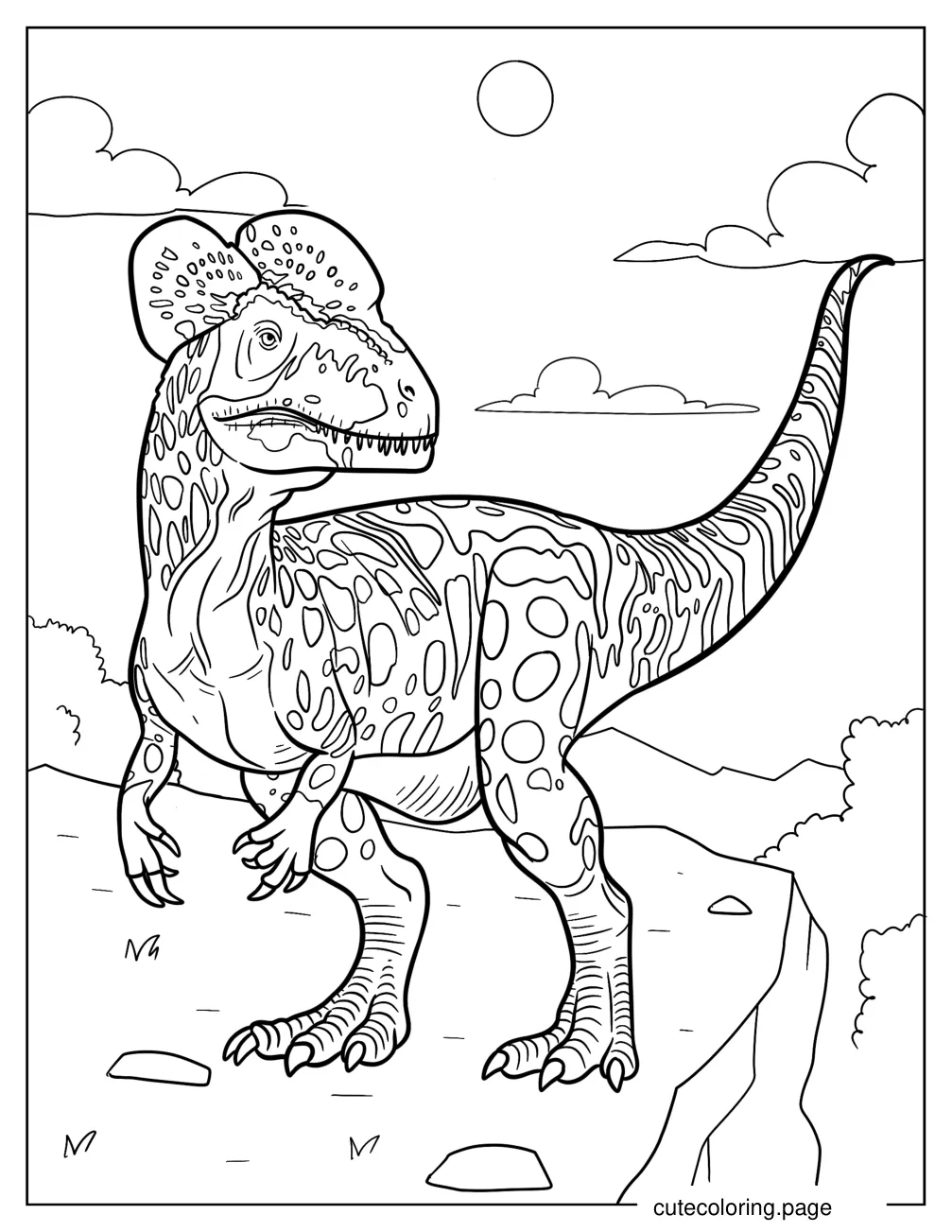 Large Detailed Dilophosaurus On A Rock coloring page