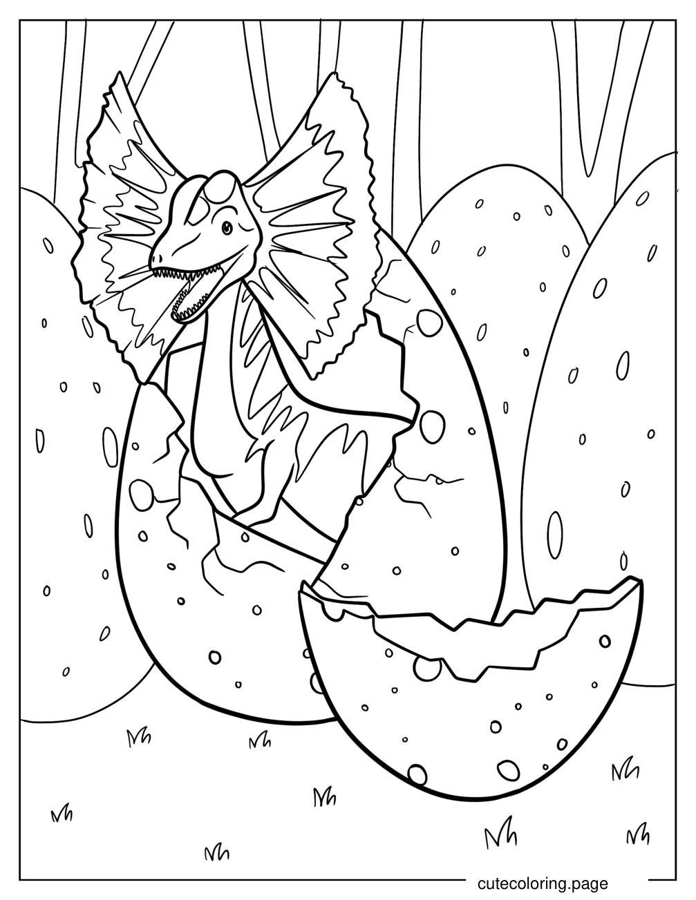 Newborn Dilophosaurus Hatching From Egg coloring page