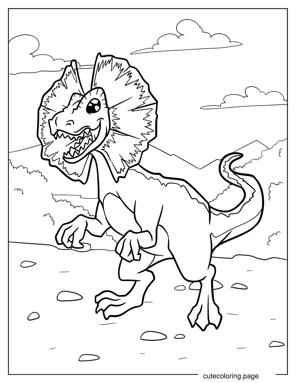 Simple Dilophosaurus Outline Coloring Page For Kids coloring page