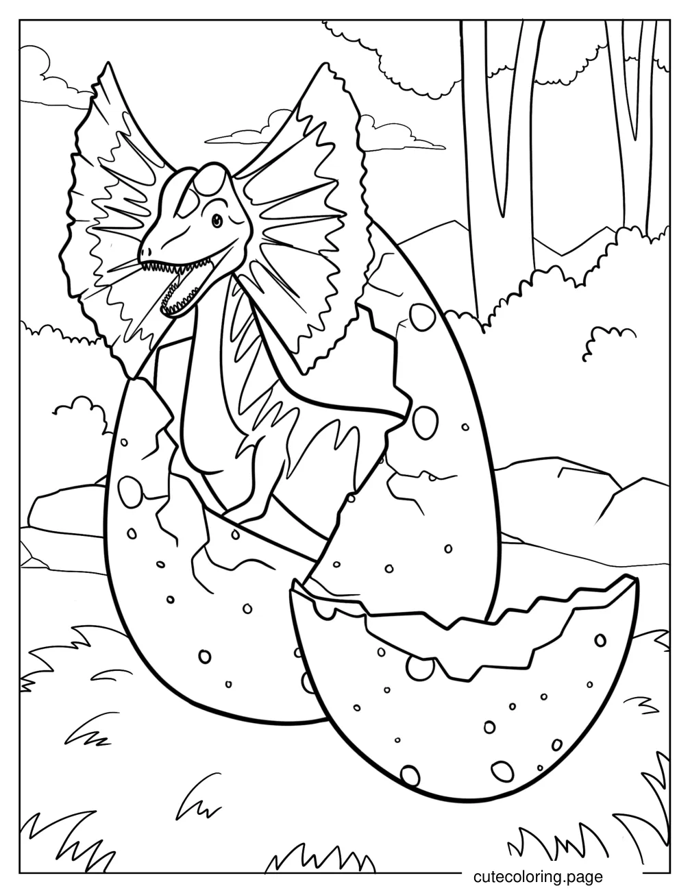 Baby Dilophosaurus Leaving Dinosaur Egg Coloring Page coloring page