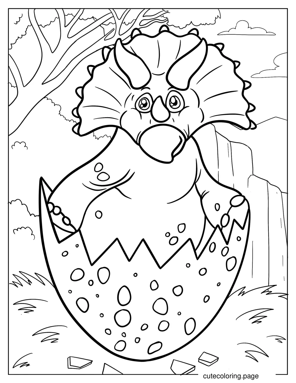 Baby Triceratops Inside Dinosaur Egg Coloring Sheet For Kids coloring page