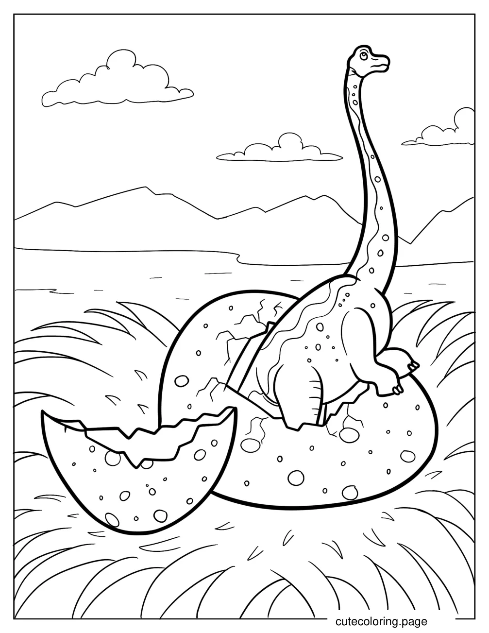 Brachiosaurus Hatchling Climbing Out of Dinosaur Egg coloring page