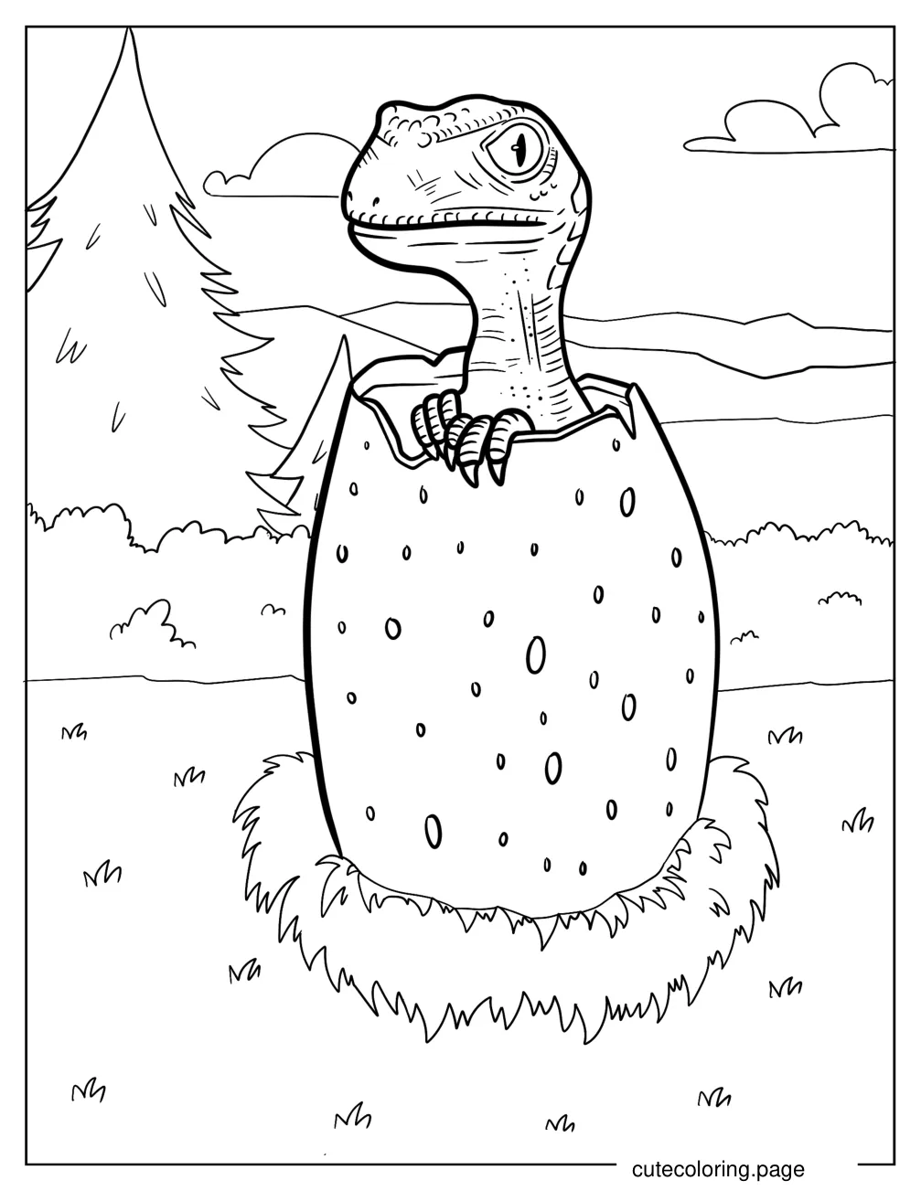 Detailed Baby Dinosaur Peeking Out Of The Egg coloring page