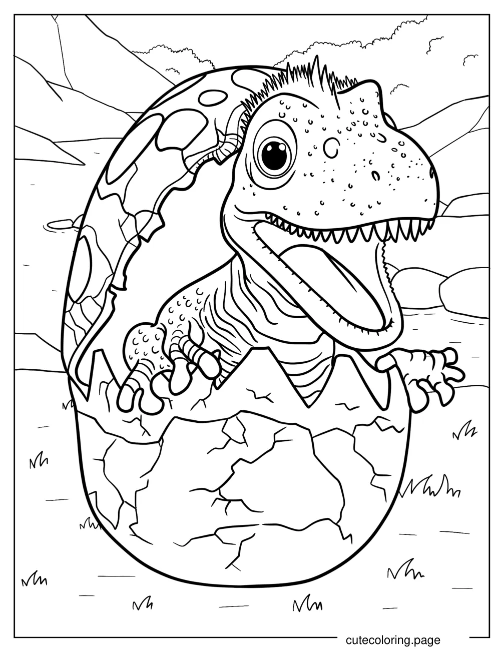 Happy Baby Dinosaur Inside Egg Coloring Sheet coloring page