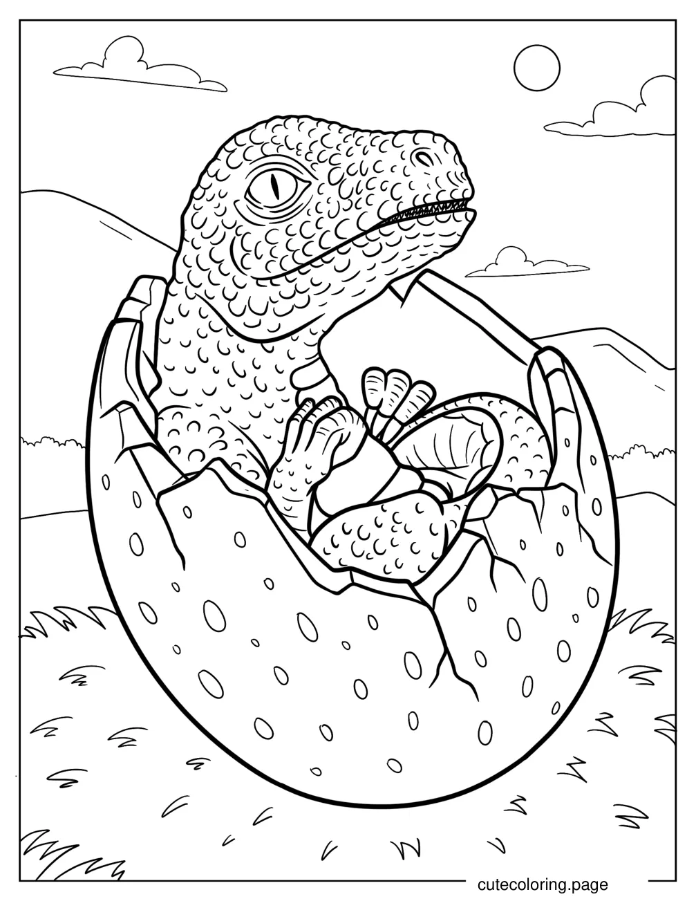 Realistic Dinosaur Coming Out Of Egg Coloring Sheet coloring page