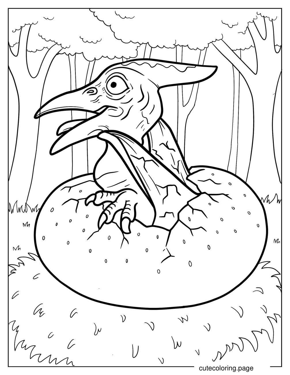 Realistic Pterodactyl Hatching From Egg coloring page