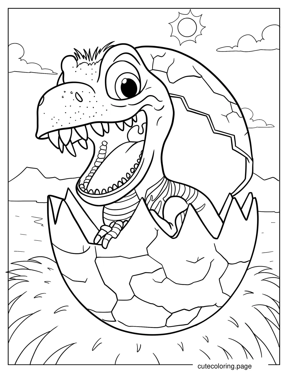 Smiling Baby Dinosaur Inside Egg Coloring Page For Kids coloring page