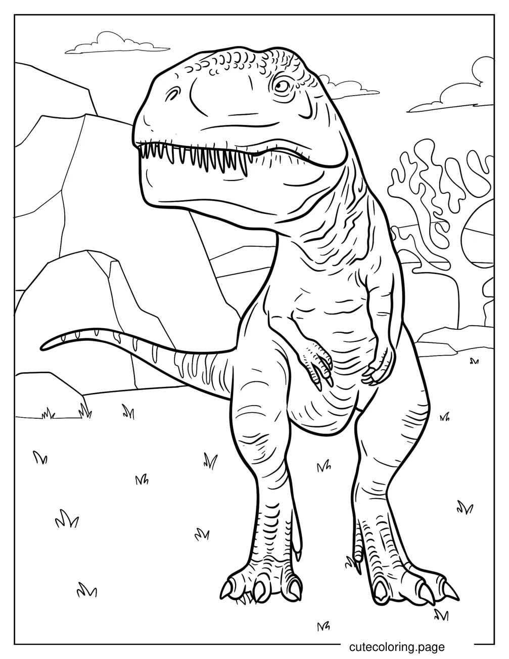 Chibi Gigantosaurus Standing Beside Rocks Coloring Sheet coloring page