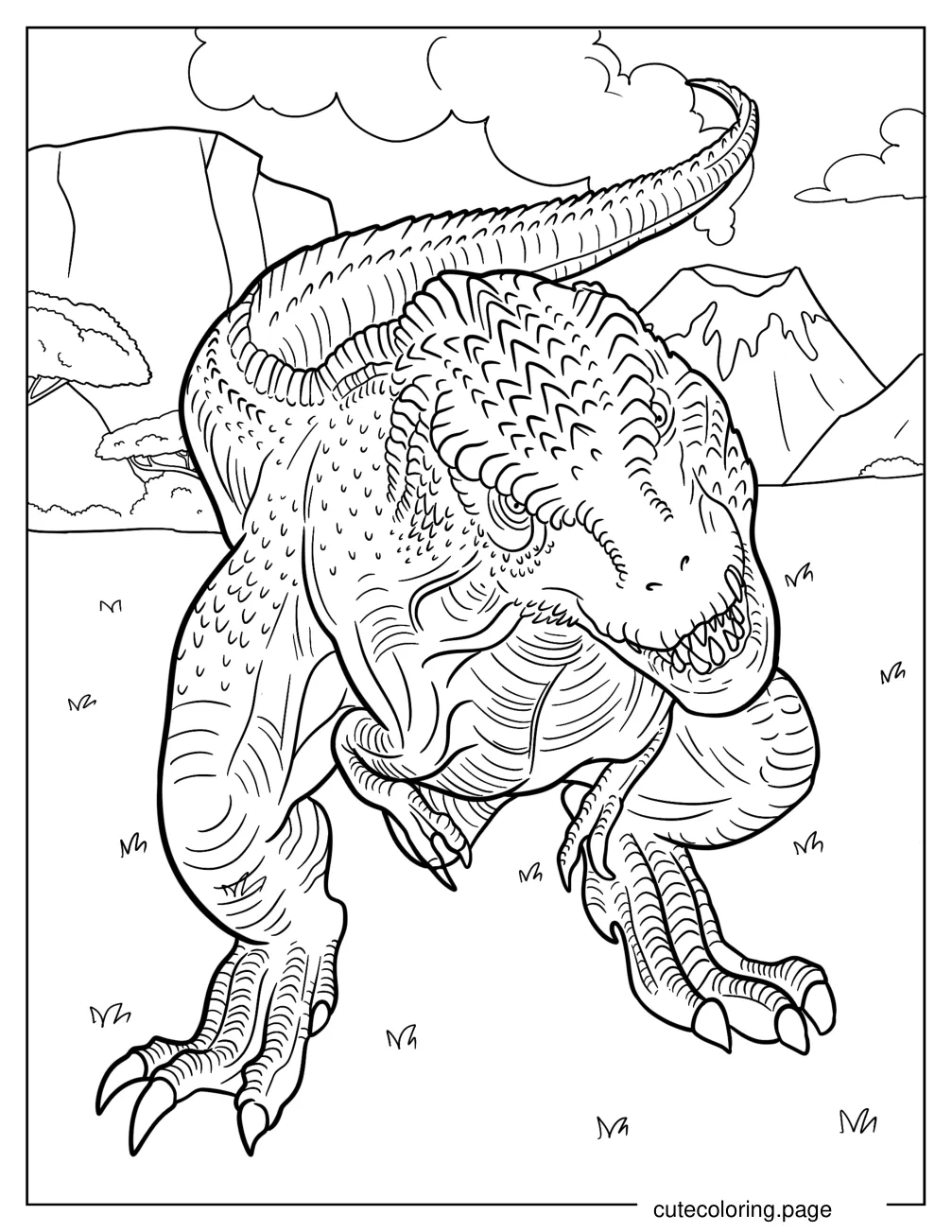 Detailed Gigantosaurus Crouching On The Grass Coloring Page coloring page