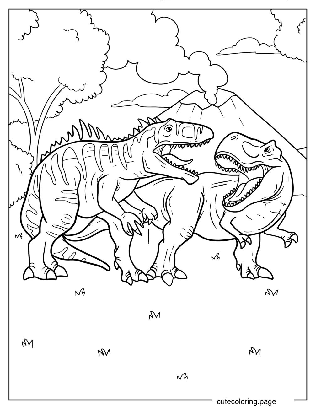 Gigantosaurus Fighting With A T Rex coloring page