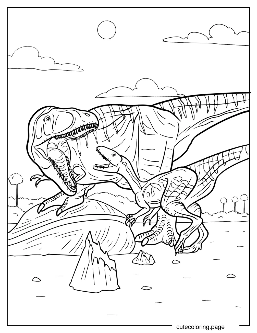 Gigantosaurus Roaring At A Mapusaurus coloring page