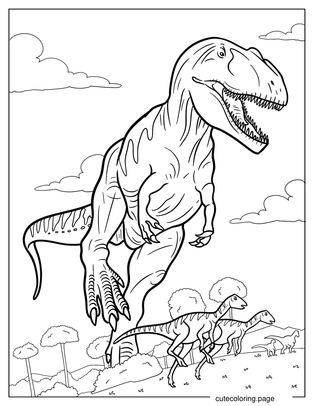 Gigantosaurus Running Over Other Dinosaurs Coloring Page coloring page