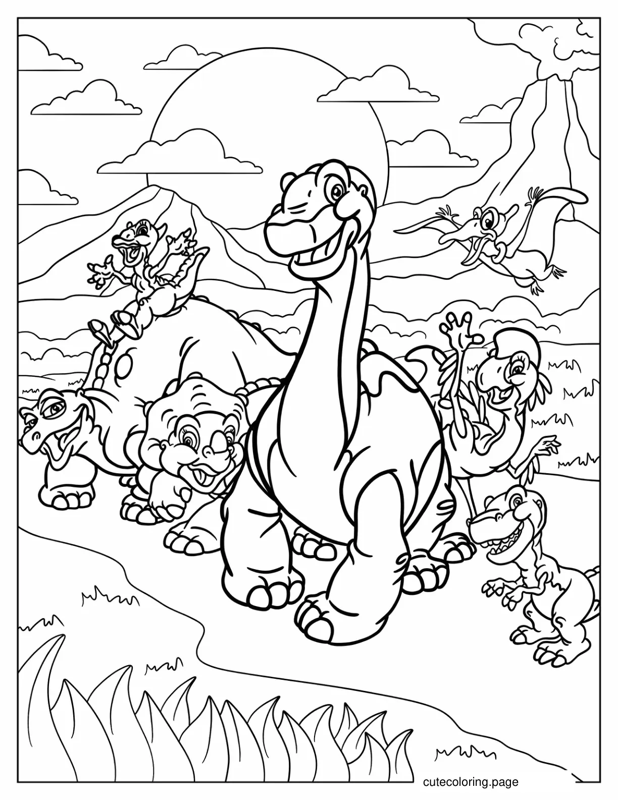 Detailed Land Before Time Characters in the Mountains Coloring Page coloring page