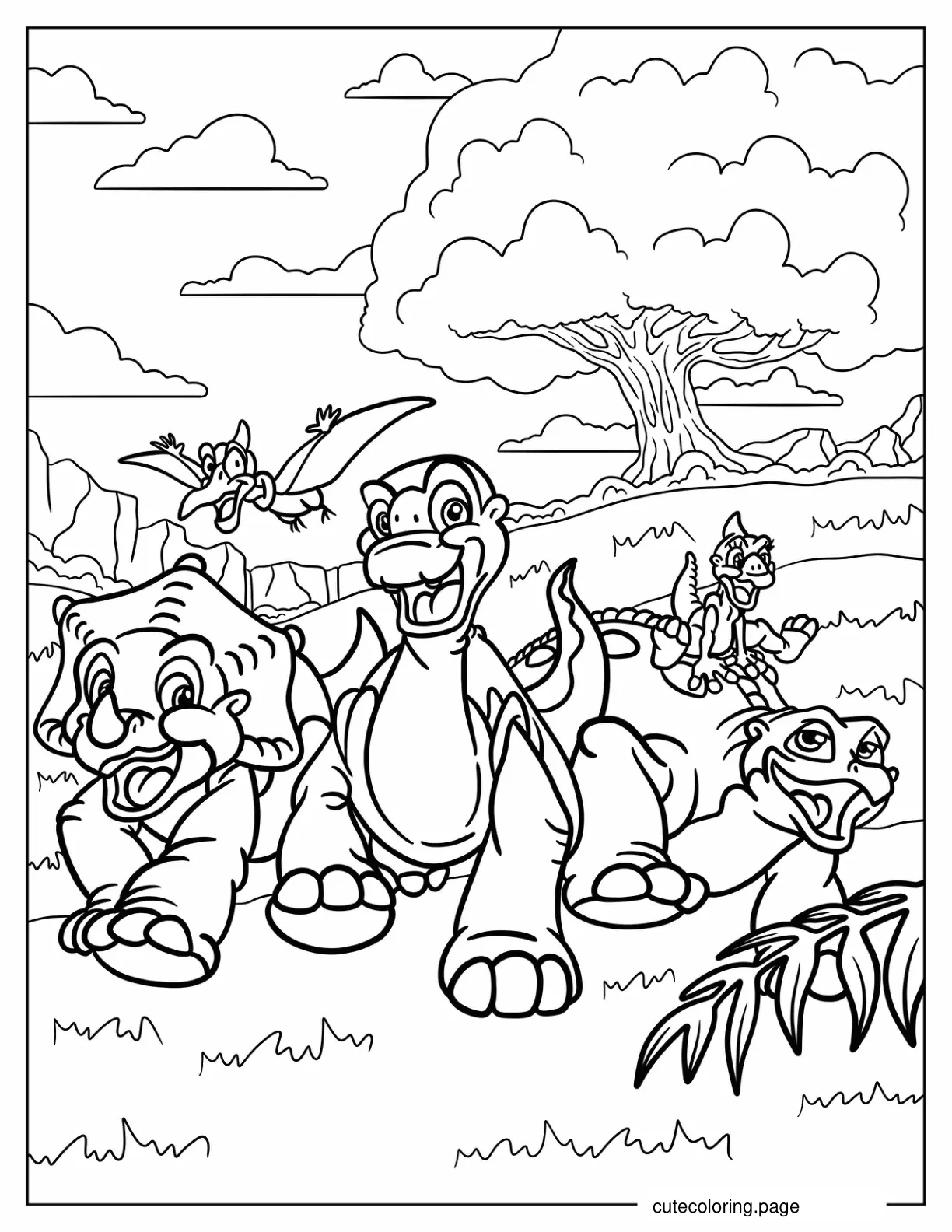 Land Before Time Dinosaurs Running Coloring Page coloring page