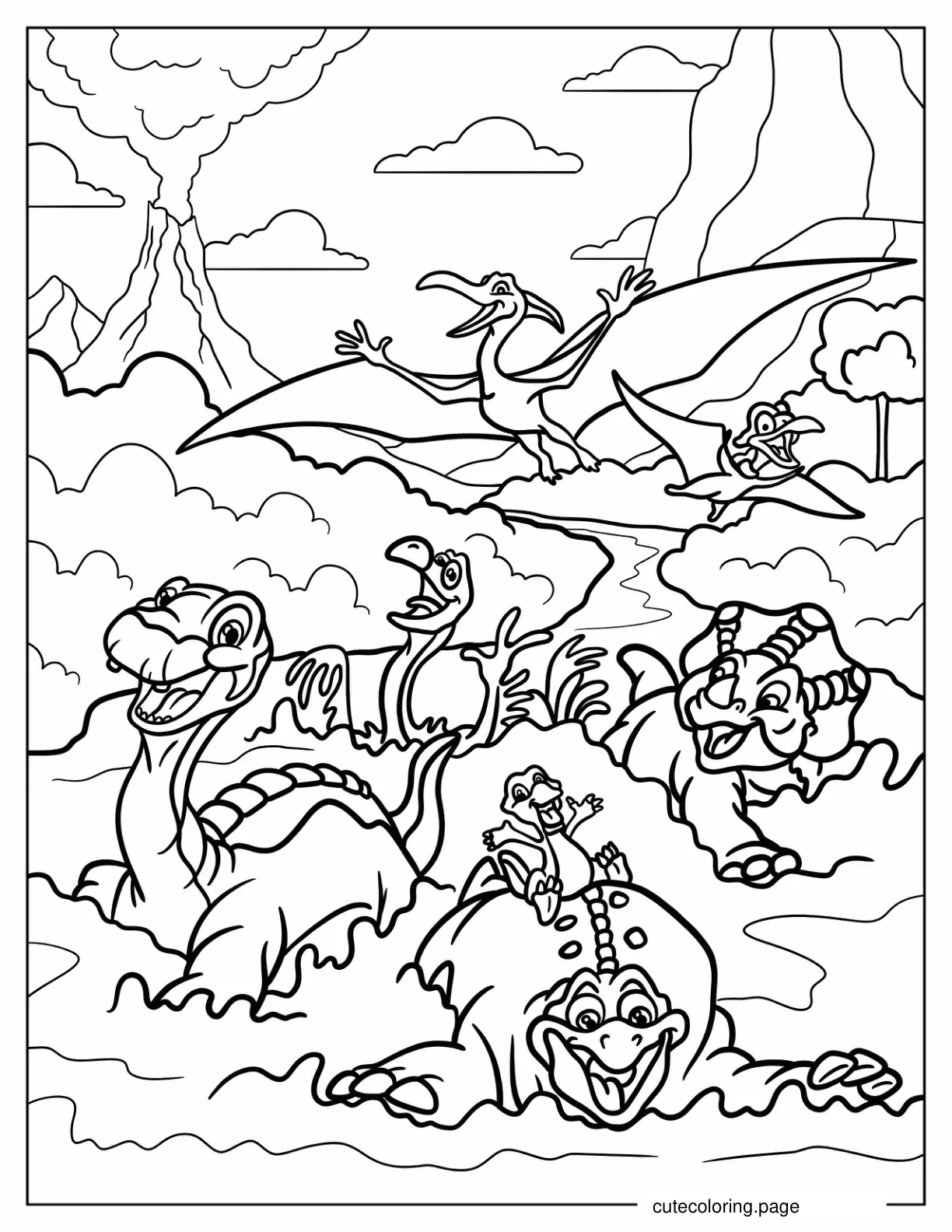 Land Before Time Littlefoot Spike Ducky Cera And Petrie coloring page