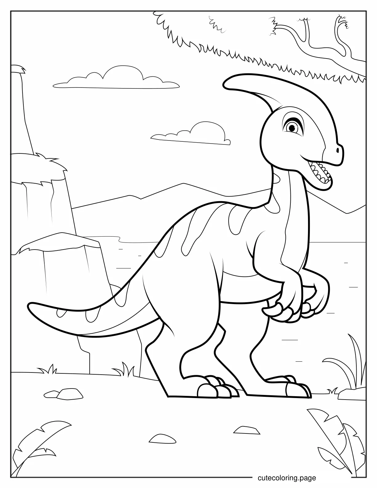 Cute Parasaurolophus Coloring Page For Kids coloring page