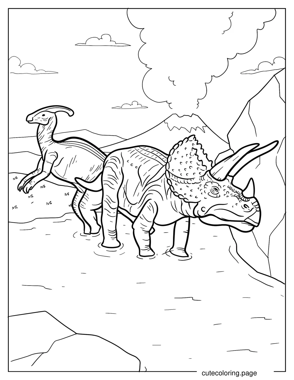 Parasaurolophus With Triceratops Coloring Page coloring page