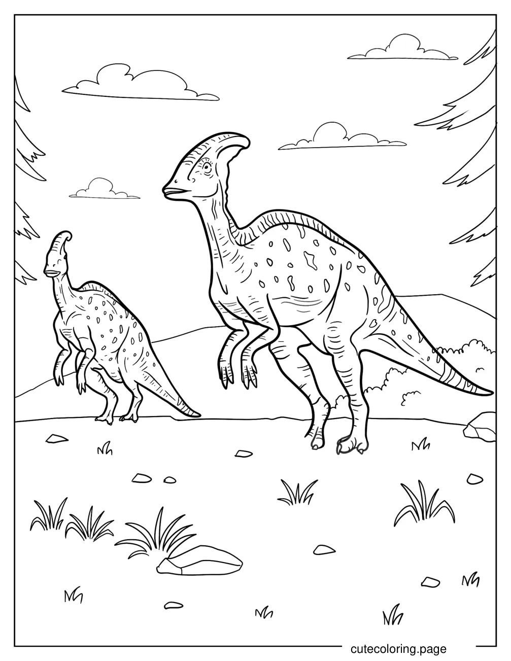 Realistic Parasaurolophus Coloring Sheet coloring page