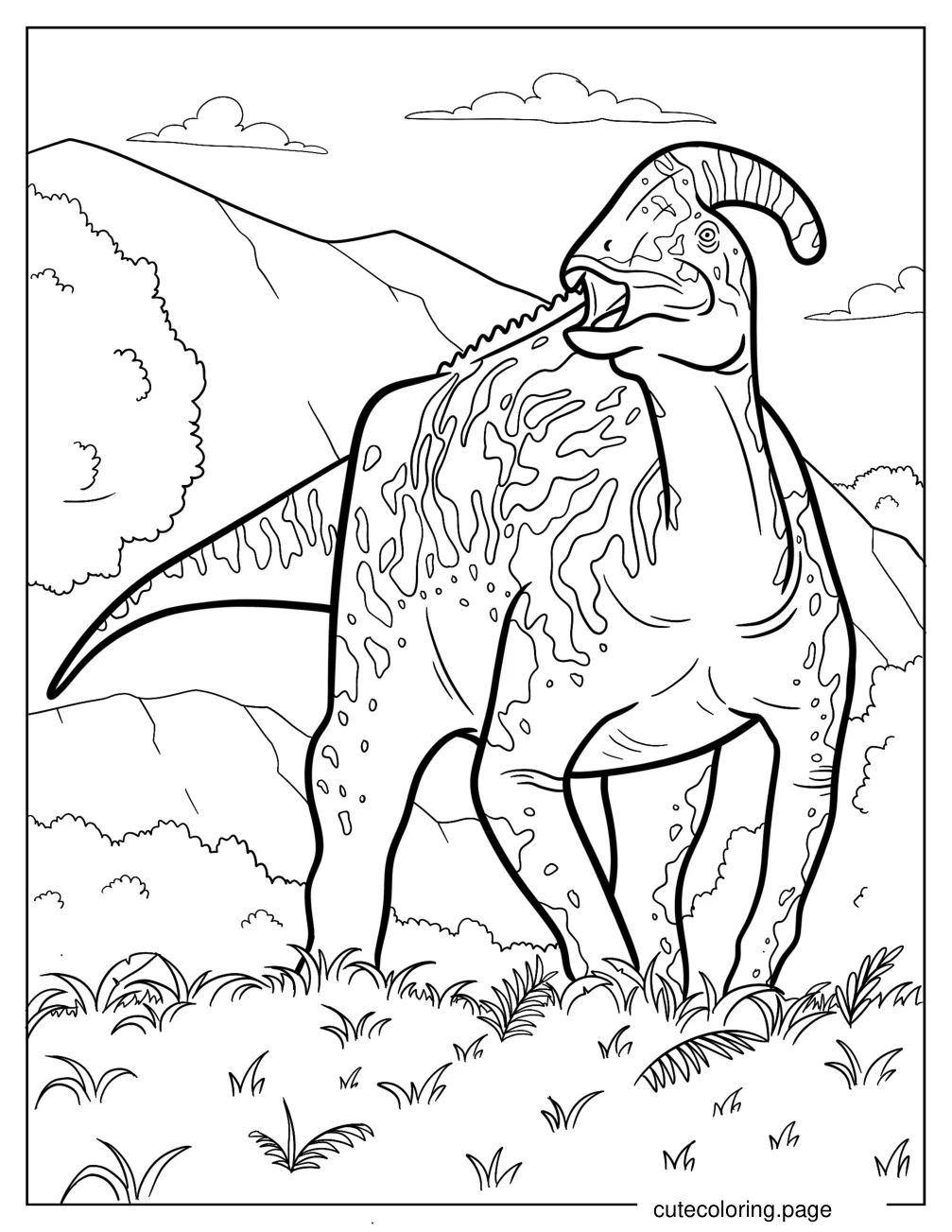 Roaring Parasaurolophus In The Forest Coloring Page coloring page