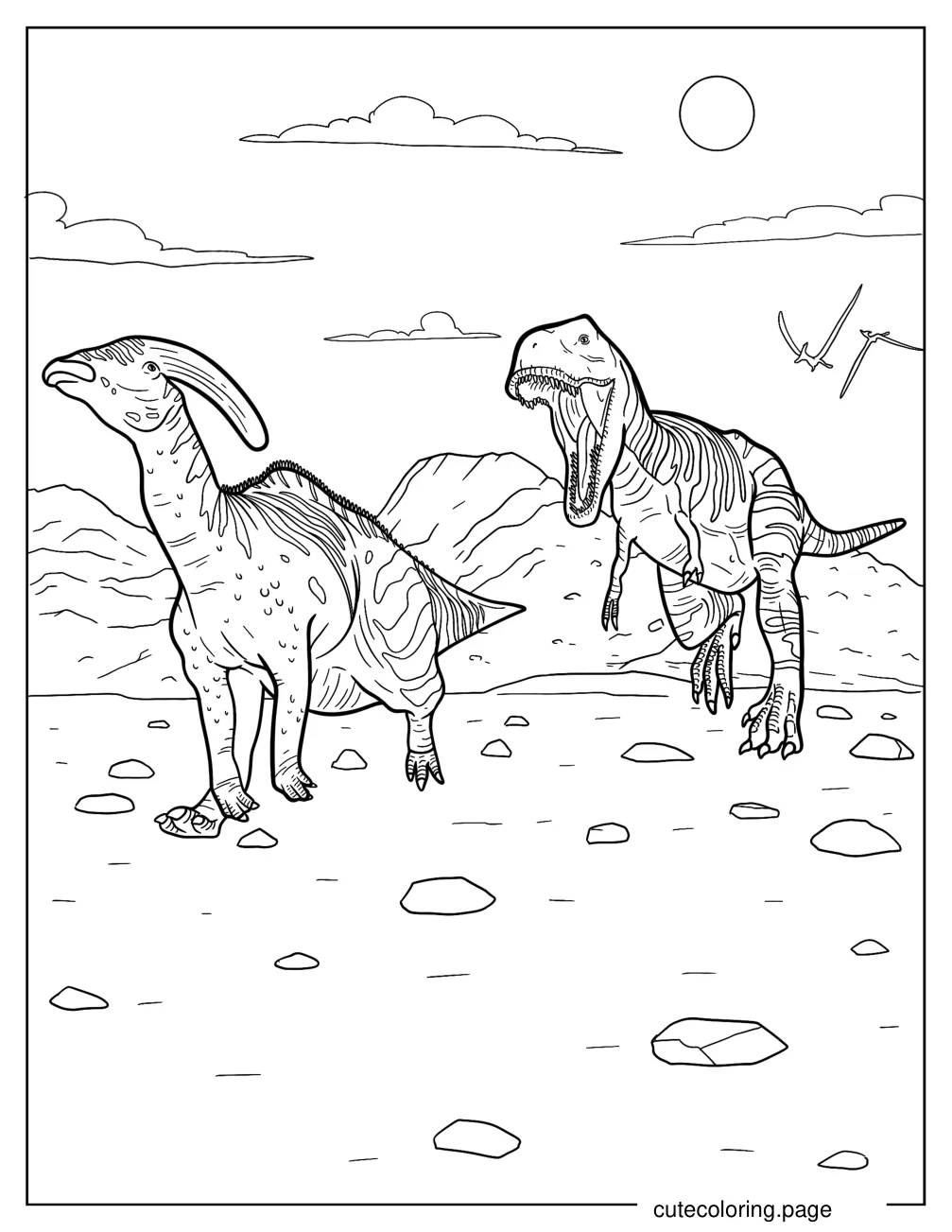 T Rex Chasing Parasaurolophus coloring page