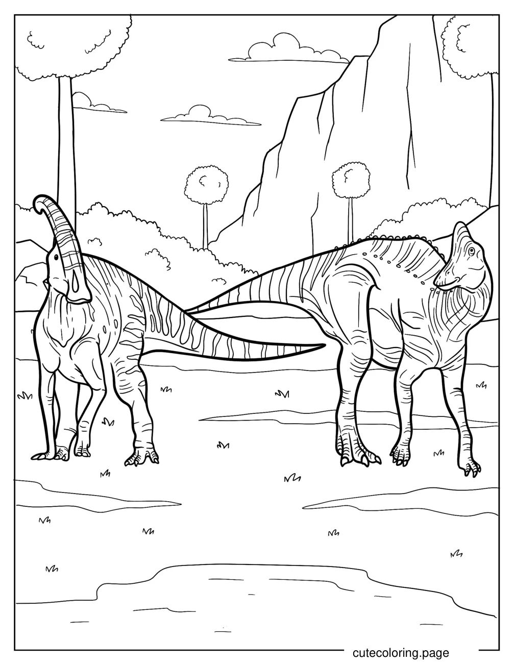 Two Young Parasaurolophus On A Field Coloring Page coloring page