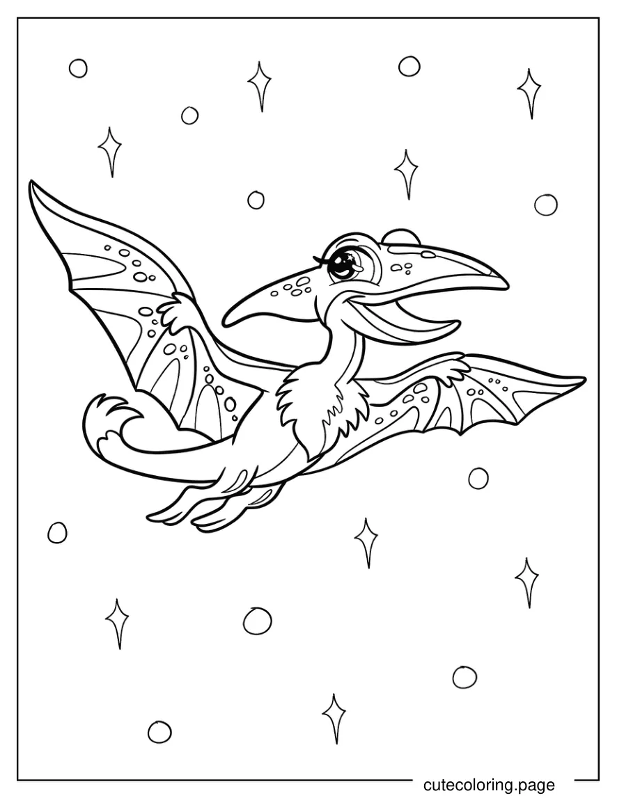 Cartoon Pterodactyl With Glimmering Eyes Coloring Page coloring page