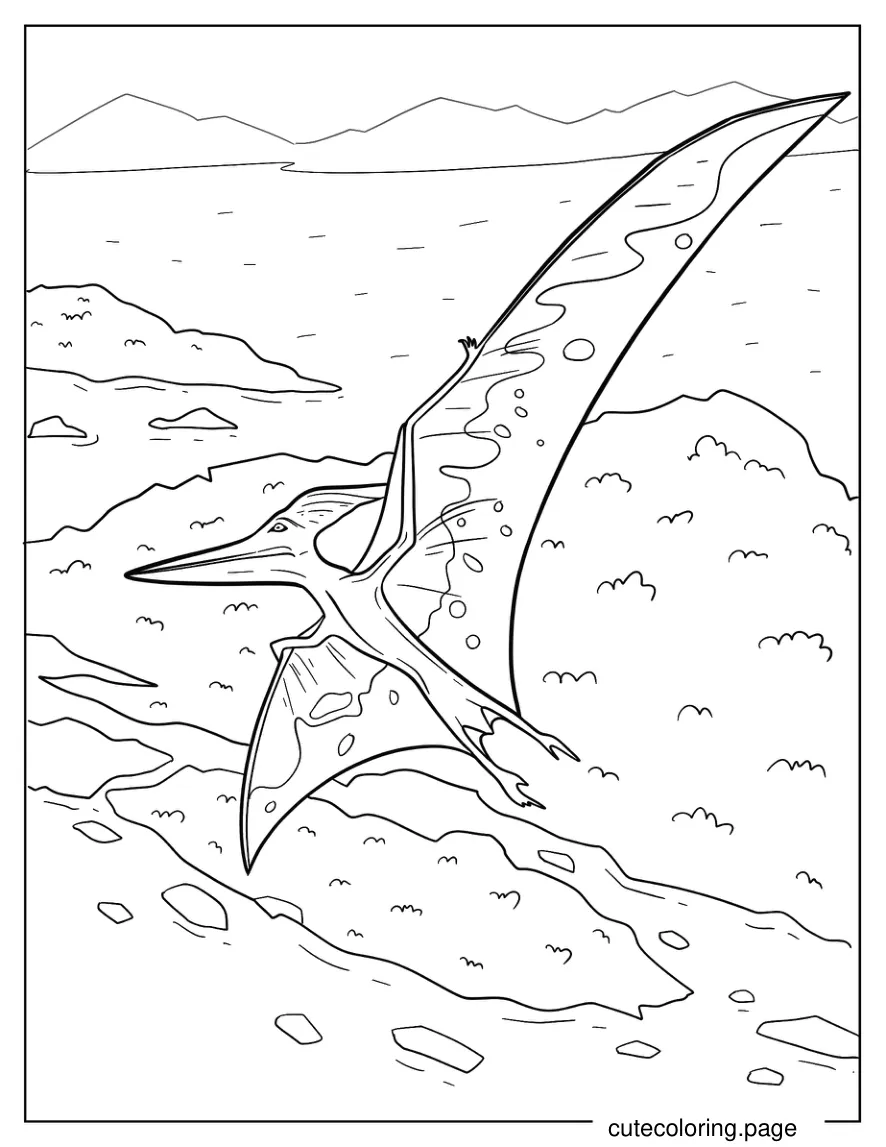 Detailed Pterodactyl Flying Over Island Coloring Sheet coloring page