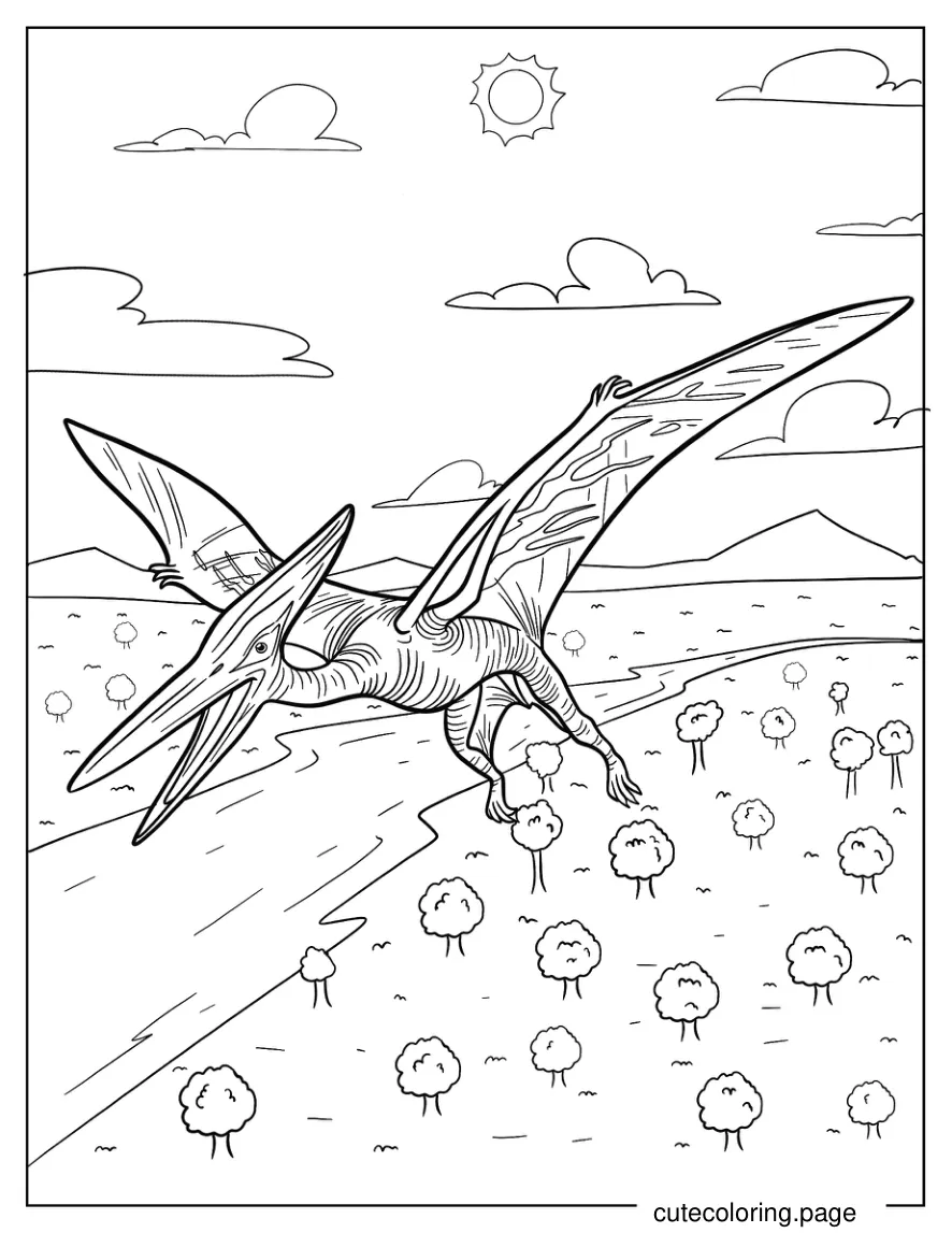 Detailed Pterodactyl In The Air Coloring Page coloring page