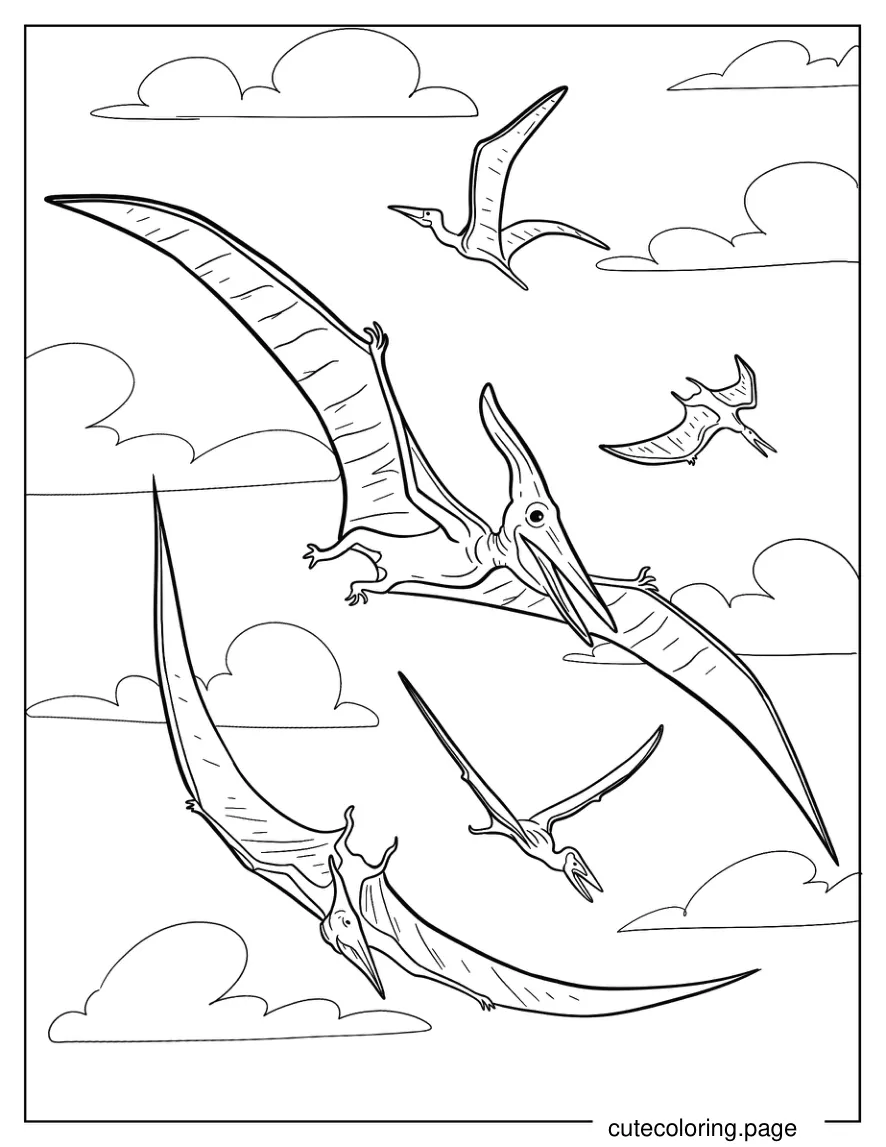 Four Adult Pterodactyls In The Sky coloring page