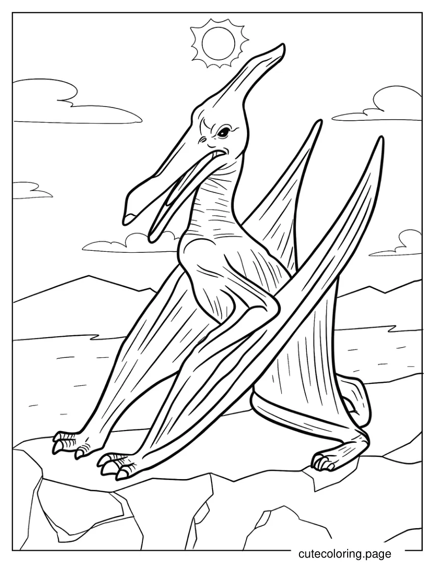 Pterodactyl Standing On Cliff Coloring Sheet coloring page