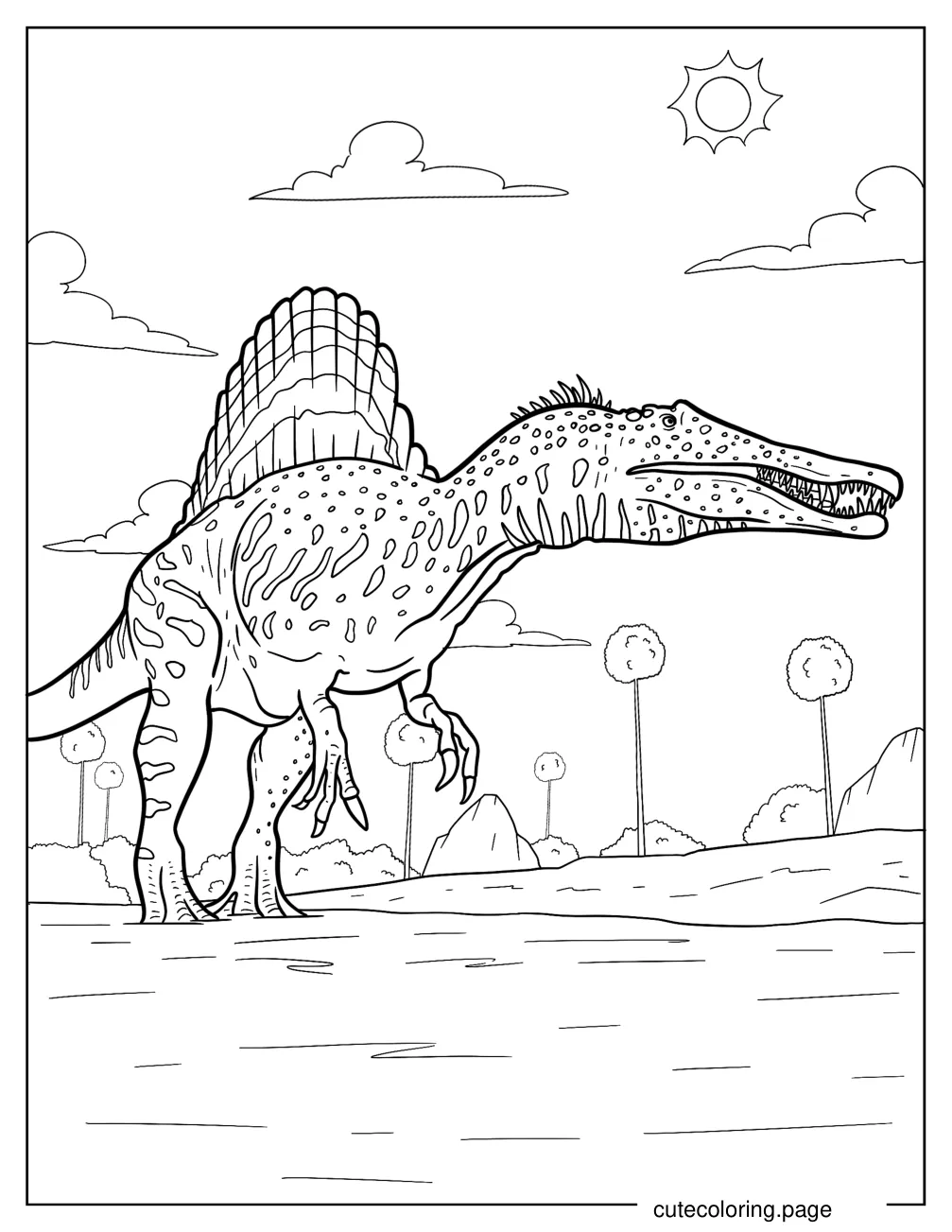 Detailed Spinosaurus Standing Under The Sun Coloring Sheet coloring page